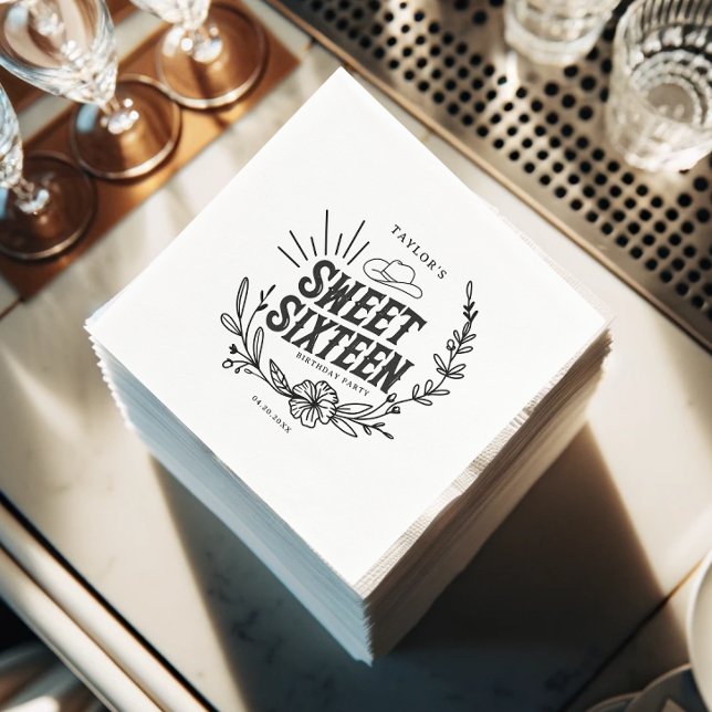 Rustic Cowgirl Floral Sweet Sixteen Birthday Party Napkin (rustic country sweet sixteen napkins)