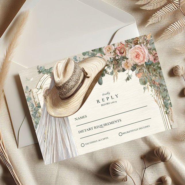 Rustic Cowgirl Hat Lace Wedding RSVP Card (Creator Uploaded)