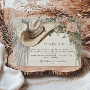 Rustic Cowgirl Hat Lace Wedding Thank You Card