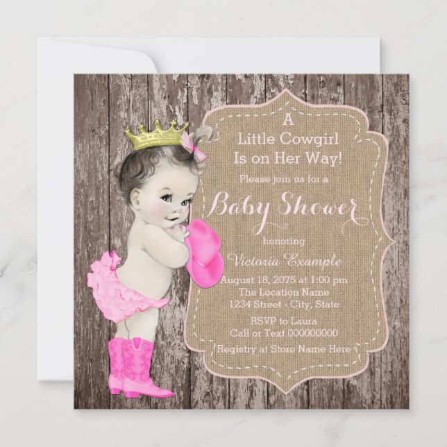 Rustic Cowgirl Princess Baby Shower Invitation (Front)