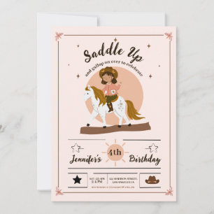 Rustic Cowgirl Saddle Up 4th Birthday Invitation
