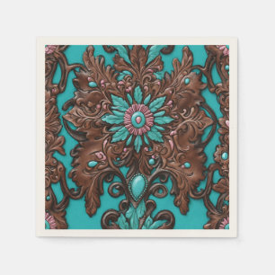 Rustic Cowgirl Teal Brown Country Western Party Napkin