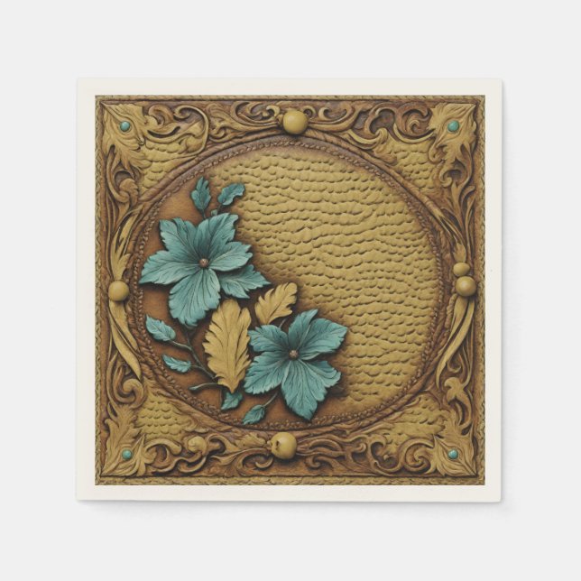 Rustic Cowgirl Teal Brown Country Western Party  Napkin (Front)