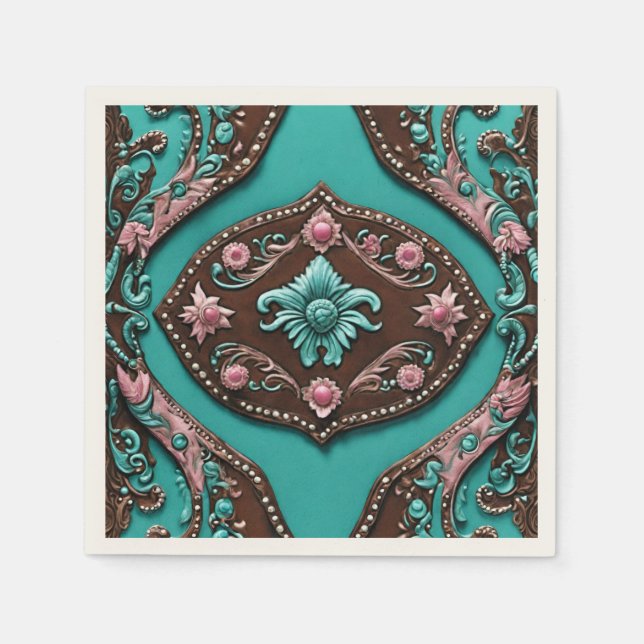 Rustic Cowgirl Teal Brown Country Western Party  Napkin (Front)