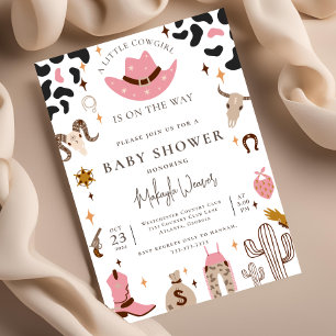 Rustic Cowgirl Western Country Pink Baby Shower  Invitation