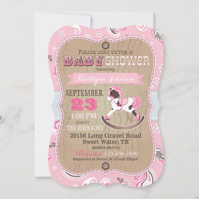 Rustic Cowgirl Western Rocking Horse Baby Shower Invitation (Front)
