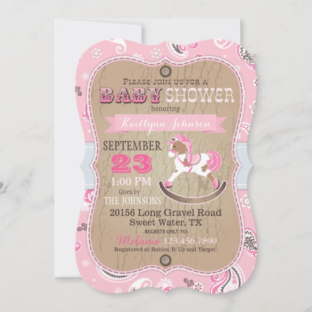 Rustic Cowgirl Western Rocking Horse Baby Shower Invitation (Front)