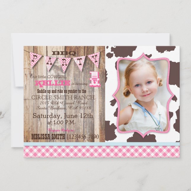 Rustic Cowgirl Western Theme Birthday Invitations (Front)