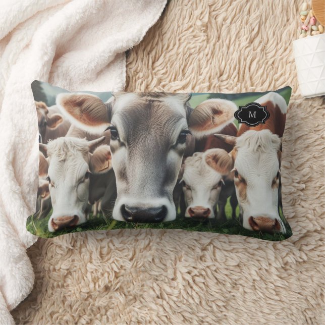 Rustic cows family monogram country lumbar cushion (Blanket)