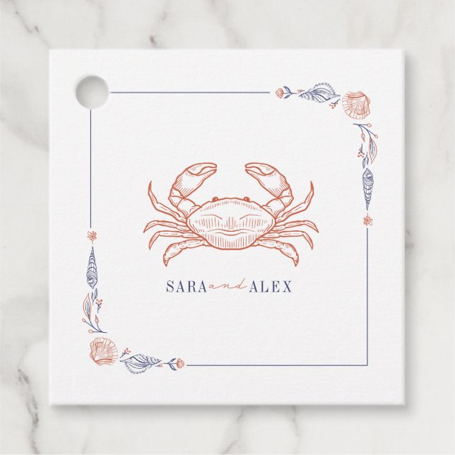 Rustic Crab Beach Wedding Favour Tags (Front)