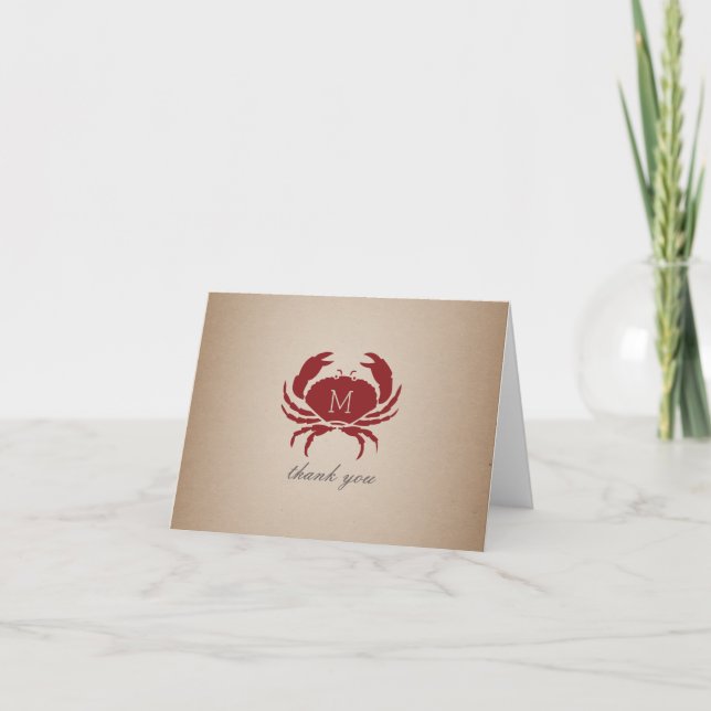 Rustic Crab Monogram Cardstock Inspired Thank You Card (Front)