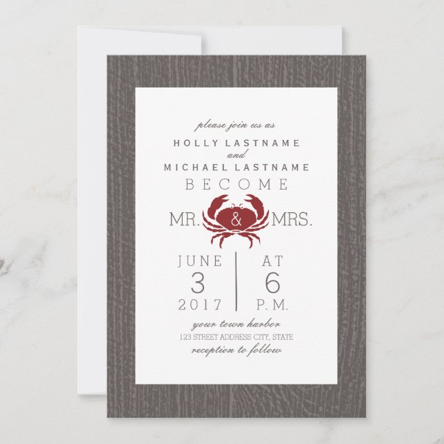 Rustic Crab Wedding Invitation (Front)