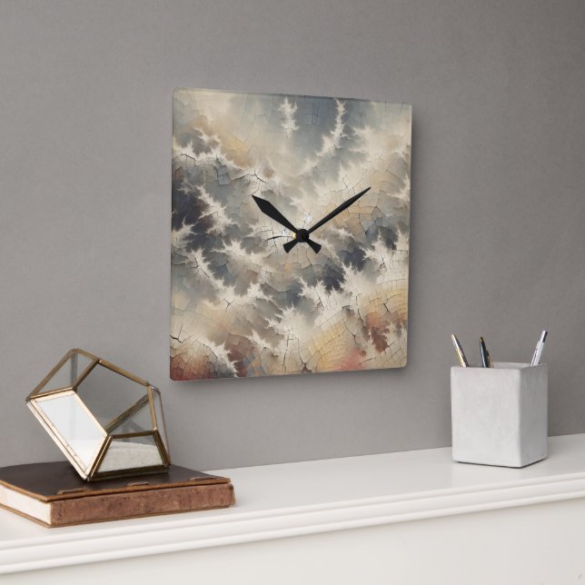 Rustic Crackle Abstract Square Wall Clock (Office)
