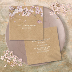 Rustic Craft Delicate Blossom Pink square Square Business Card