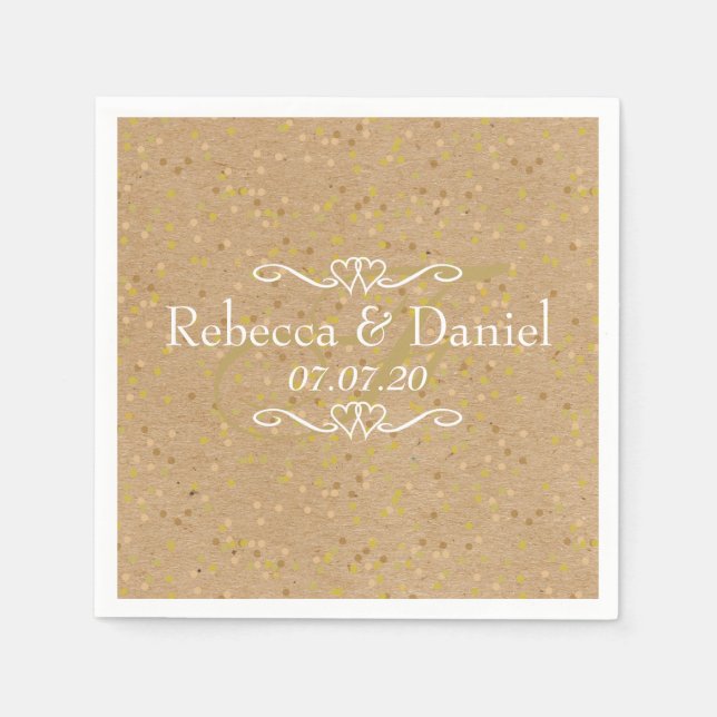 Rustic Craft Gold Dust Confetti Wedding Napkin (Front)