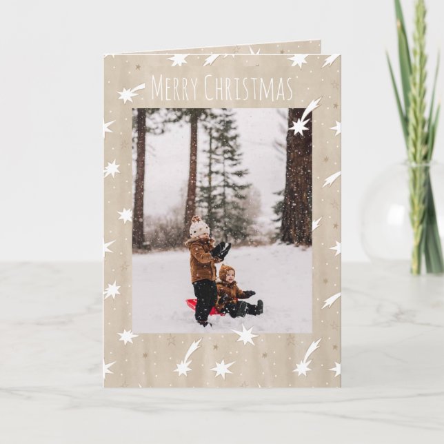 Rustic Craft Paper Christmas Star Photo  Holiday Card (Front)