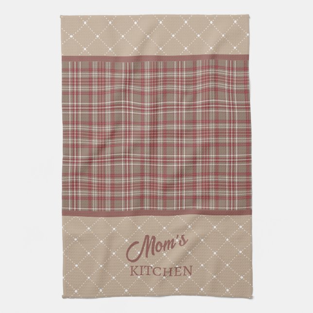 Rustic Cranberry, Dark Tan & White Plaid Tea Towel (Vertical)