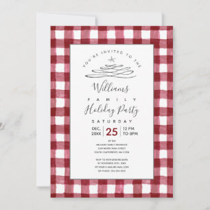 Rustic Cranberry Gingham Holiday Invitation