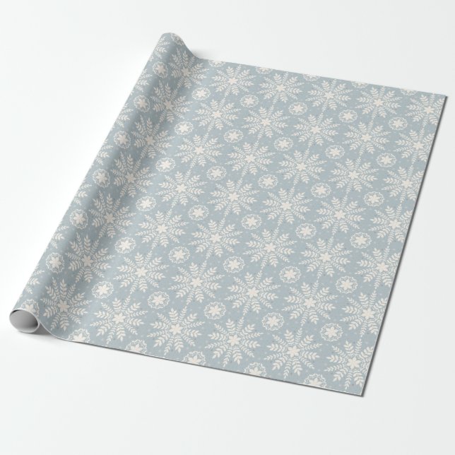 Rustic Cream and Blue Snowflake Christmas Wrapping Paper (Unrolled)