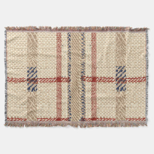 Rustic Cream and Red Plaid Pattern Throw Blanket