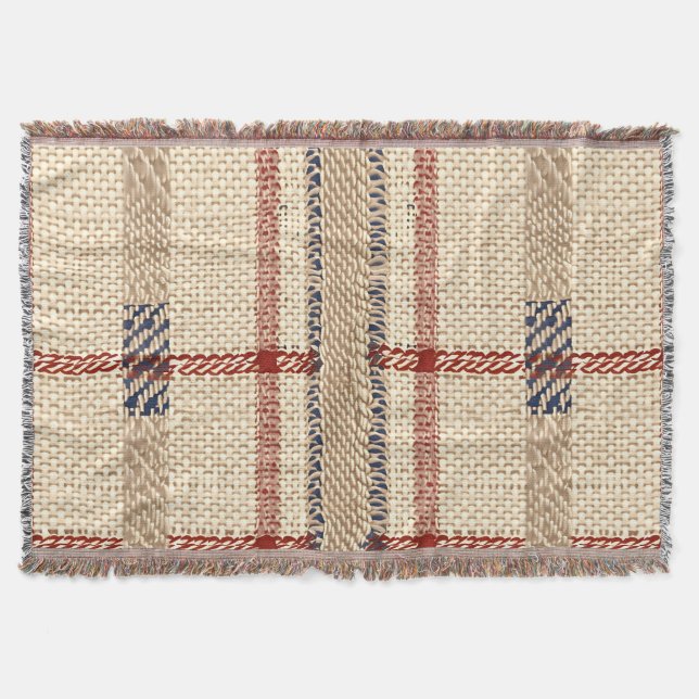 Rustic Cream and Red Plaid Pattern Throw Blanket (Front)