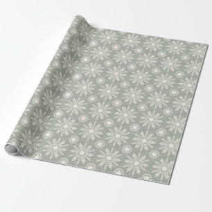 Rustic Cream and Sage Snowflake Christmas Wrapping Paper