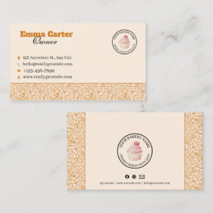 Rustic Cream Bakery Business Card Cupcake