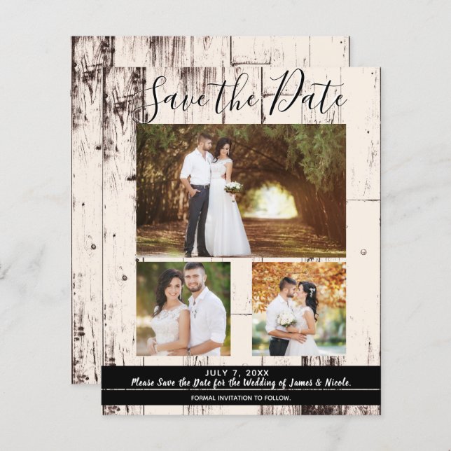 Rustic Cream Barn Wood Wedding Photo Save the Date (Front/Back)