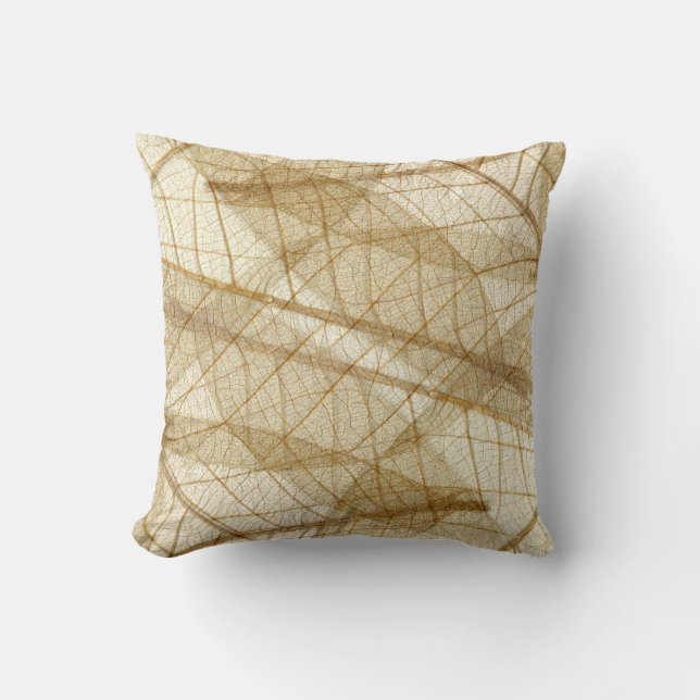 Rustic Cream Beige Lace Leaves Cushion (Front)