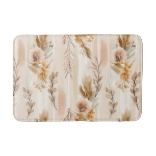 Rustic Cream Boho Floral Bath Mat