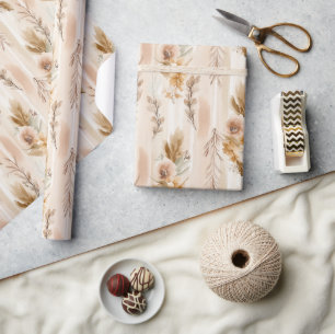 Rustic Cream Boho Floral Birthday Wrapping Paper
