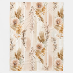 Rustic Cream Boho Floral Fleece Blanket
