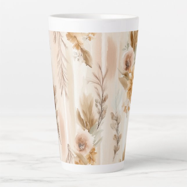 Rustic Cream Boho Floral Latte Mug (Front)