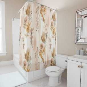 Rustic Cream Boho Floral Shower Curtain
