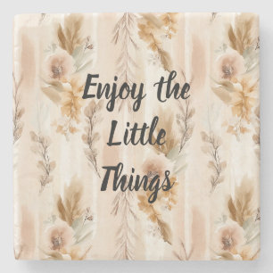 Rustic Cream Boho Floral Stone Coaster