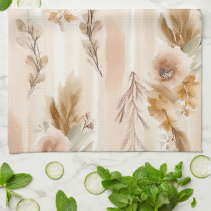 Rustic Cream Boho Floral Tea Towel