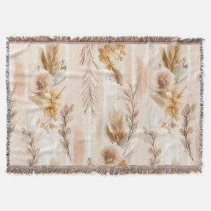 Rustic Cream Boho Floral Throw Blanket