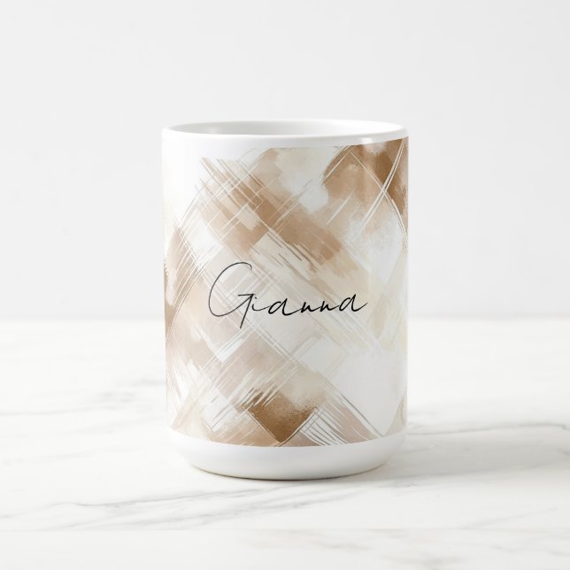 Rustic Cream Brown Stripes Bridal Shower Coffee Mug (Center)
