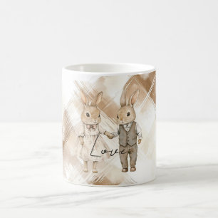 Rustic Cream Brown Stripes Bunny Rabbits Love Coffee Mug