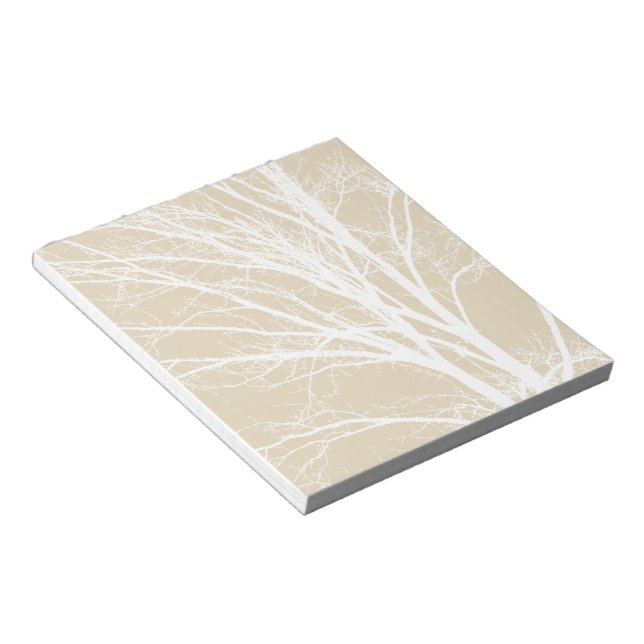 Rustic cream brown white tree branches  notepad (Angled)
