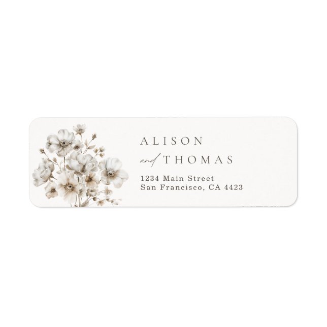 Rustic Cream Floral Wedding Return Address Label (Front)