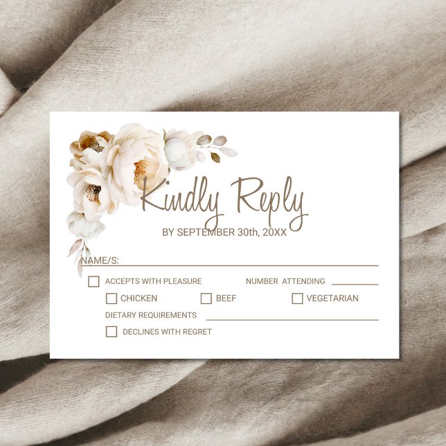 Rustic Cream Floral Wedding RSVP Card (Creator Uploaded)