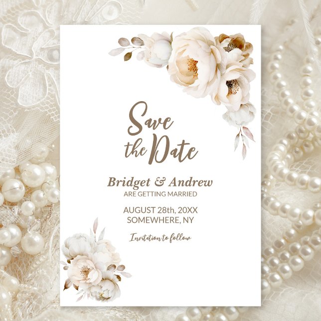 Rustic Cream Floral Wedding Save The Date (Creator Uploaded)