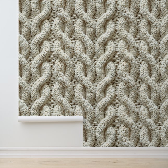 Rustic cream knitted  wallpaper (Application)