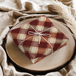 Rustic Cream Orange Rust Red Plaid Pattern Tissue Paper