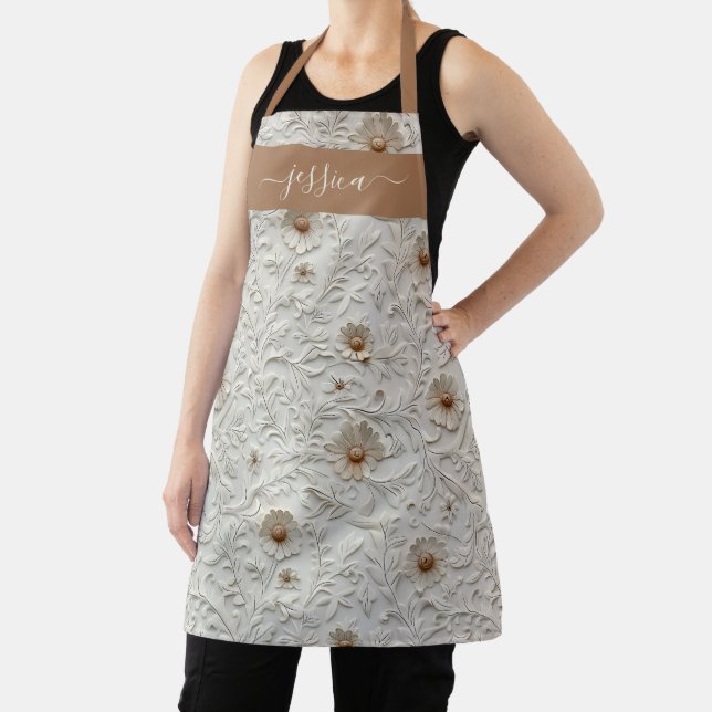 Rustic cream tooled leather script name apron (Insitu)