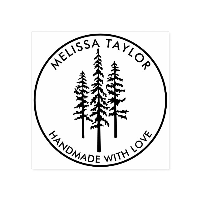 Rustic Create Your Own Pine Tree Family Name Rubber Stamp (Imprint)