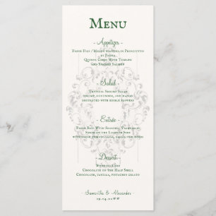 Rustic Crest Ivory Emerald Green Gothic Wedding Menu