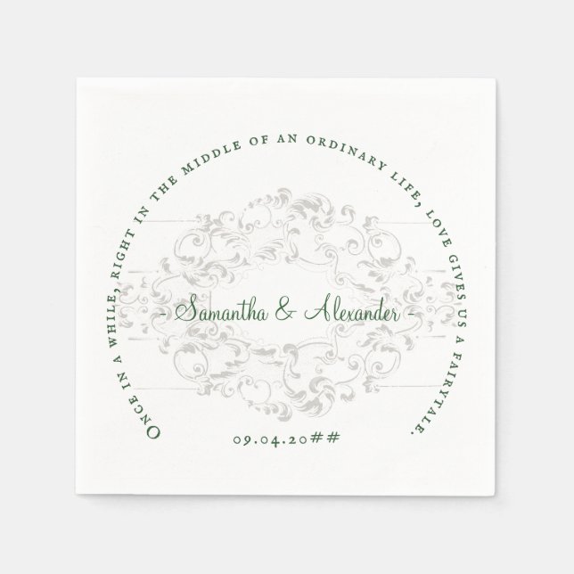 Rustic Crest Ivory Emerald Green Gothic Wedding Napkin (Front)