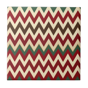 Rustic Crimson and Cream Distressed Zigzags Tile